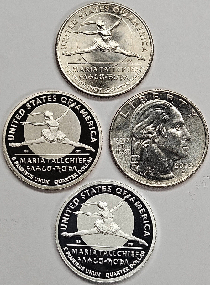 2023-P, D, S and S Silver Maria Tallchief Famous Women Quarters . . . . Choice BU and Superb Proof Clad and Silver