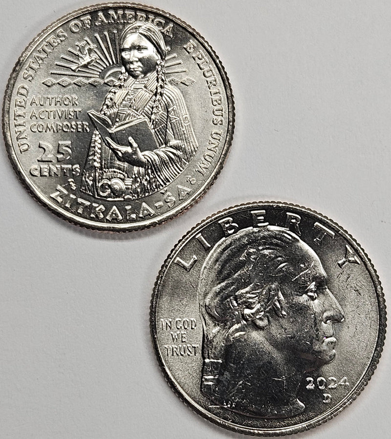 2024-P and D Zitkala-Sa (meaning Red Bird) Famous Women Quarter Pair . . . . Choice Brilliant Uncirculated