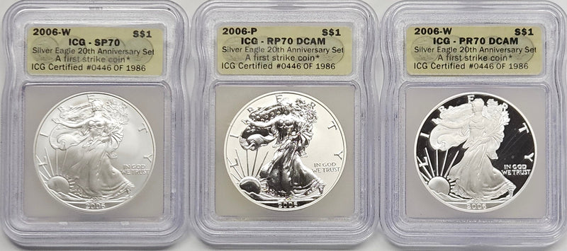 American Eagle 20th Anniversary Silver Coin Set . . . . SP-70, RP-70 and PF-70
