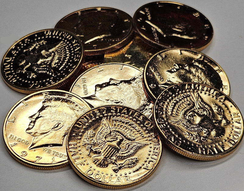 1970s Gold Plated Kennedy Half . . . . Brilliant Uncirculated