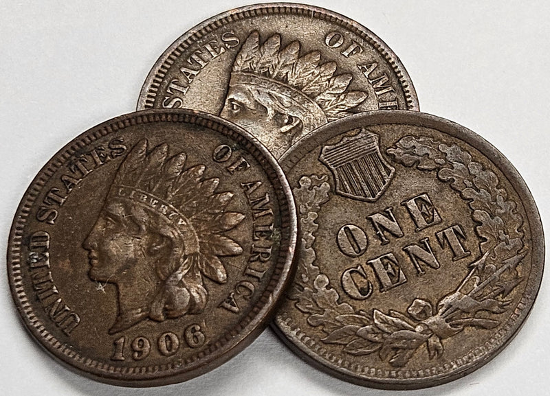 3 Different Attractive Indian Cents . . . . Choice About Uncirculated