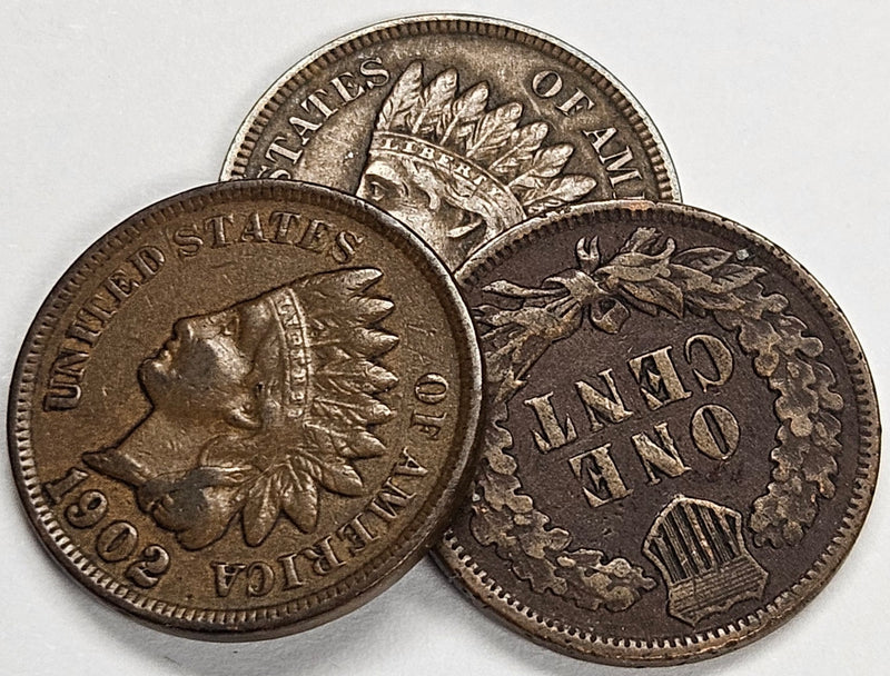3 Different Attractive Indian Cents . . . . Extremely Fine