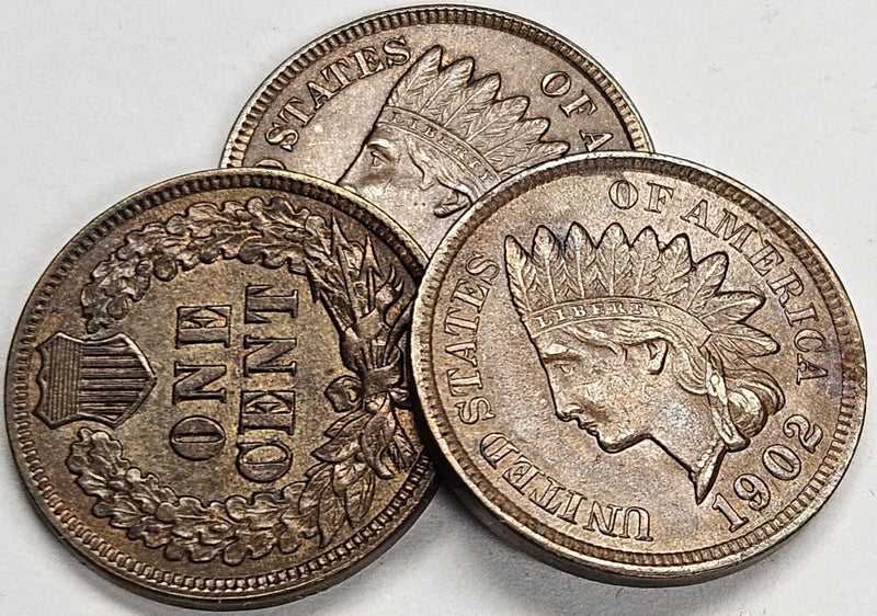 3 Different Attractive Indian Cents . . . . Choice BU Brown