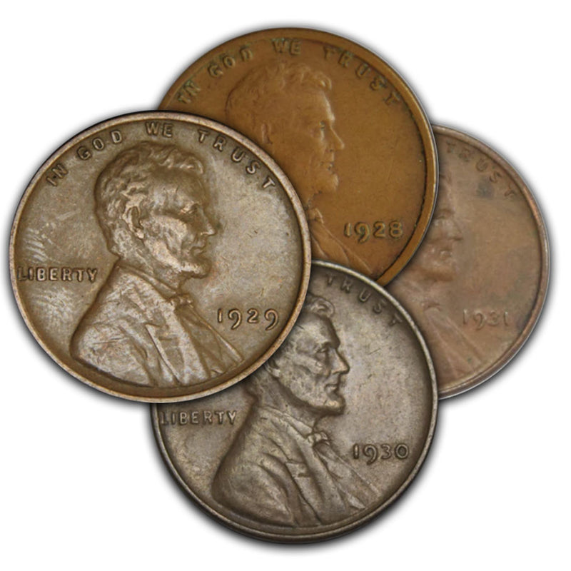 1928, 1929, 1930 and 1931 Lincoln Cent Set . . . . Choice About Uncirculated