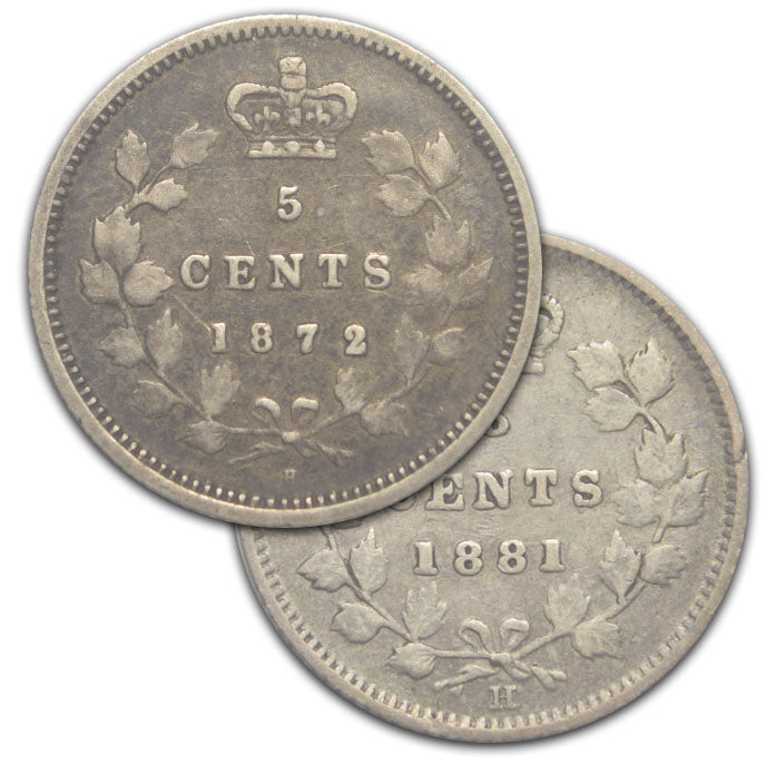 1872-H and 1881-H Canadian 5 Cent Pair . . . . Very Fine