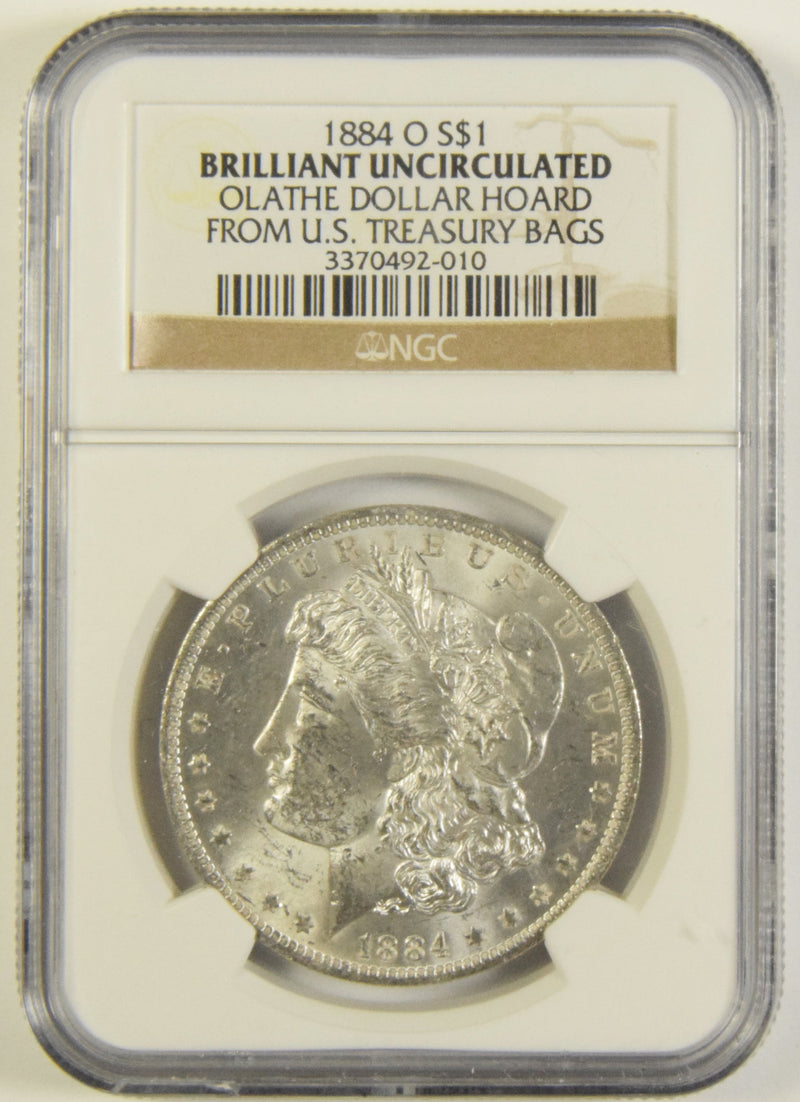 1884-O Morgan Dollar NGC Brilliant Uncirculated Olathe Dollar Hoard From US Treasury Bags