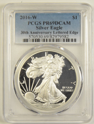 2016-W Silver Eagle PCGS PR-69 DCAM 30th Anniversary Lettered Edge