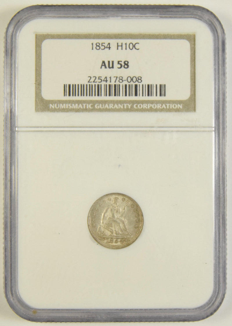 1854 Arrows Seated Liberty Half Dime NGC AU-58