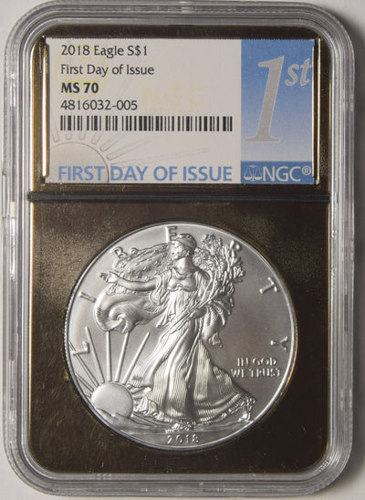 2018 Silver Eagle . . . . NGC MS-70 First Day of Issue Medal Holder