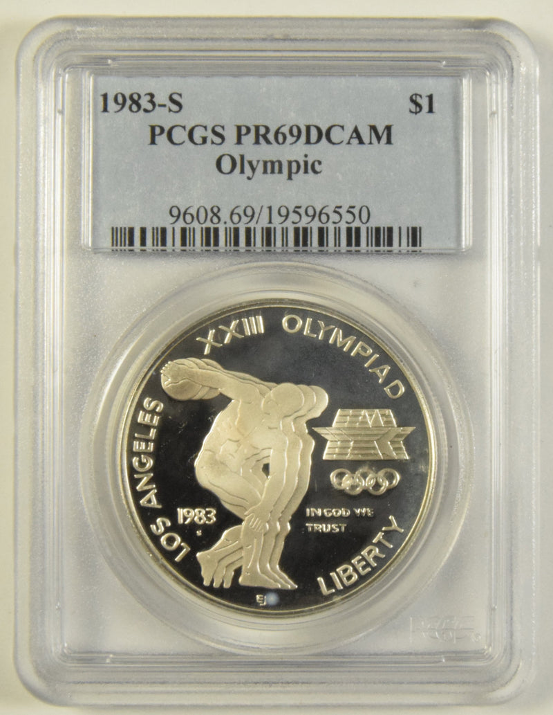 1983-S LA Olympic Discus Thrower Silver Dollar . . . . PCGS PR-69 DCAM