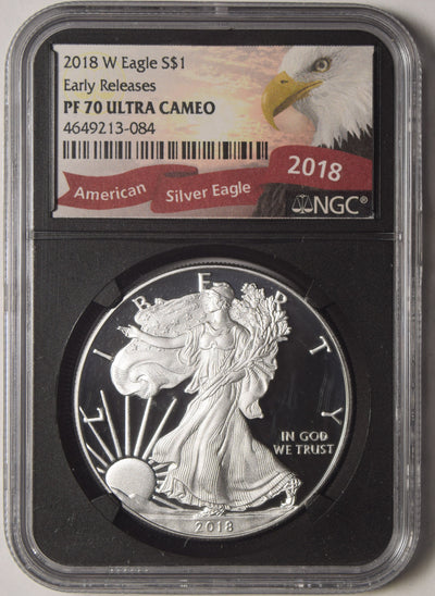 2018-W Silver Eagle NGC PF-70 Ultra Cameo Early Releases Retro Holder