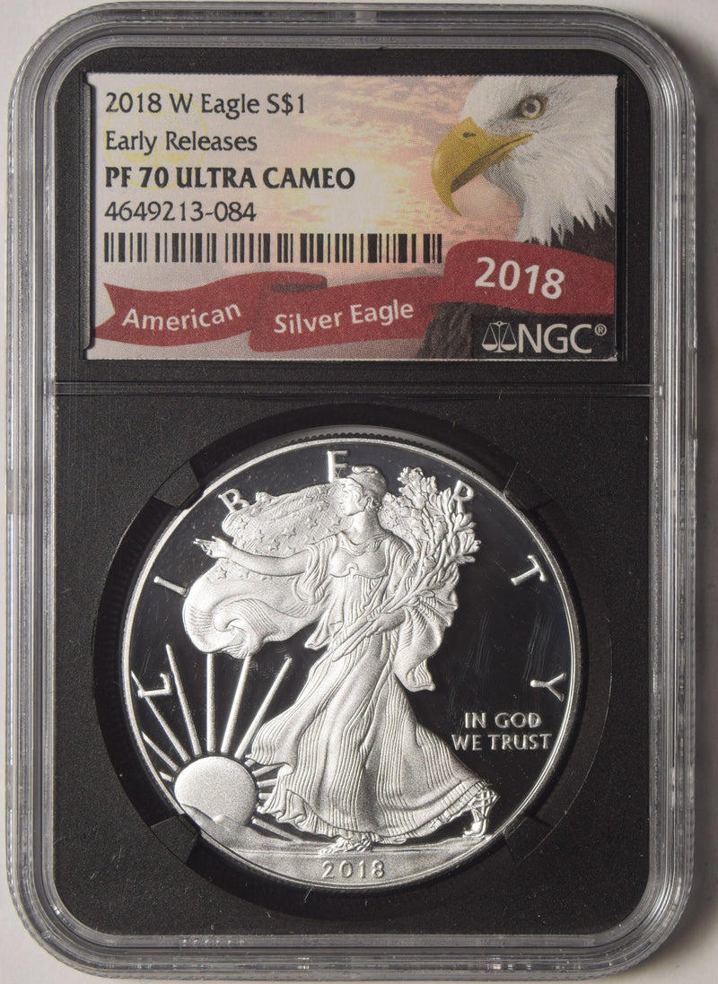 2018-W Silver Eagle NGC PF-70 Ultra Cameo Early Releases Retro Holder