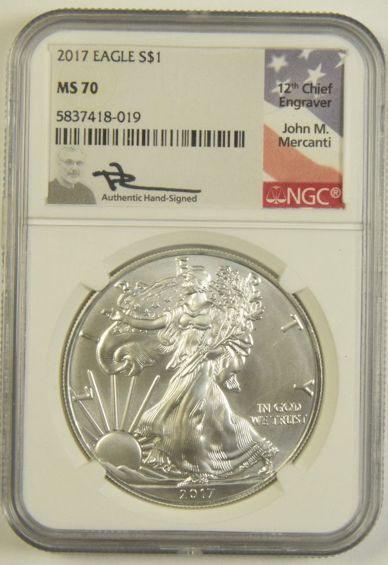 2017 Silver Eagle NGC MS-70 John Mercanti Autograph