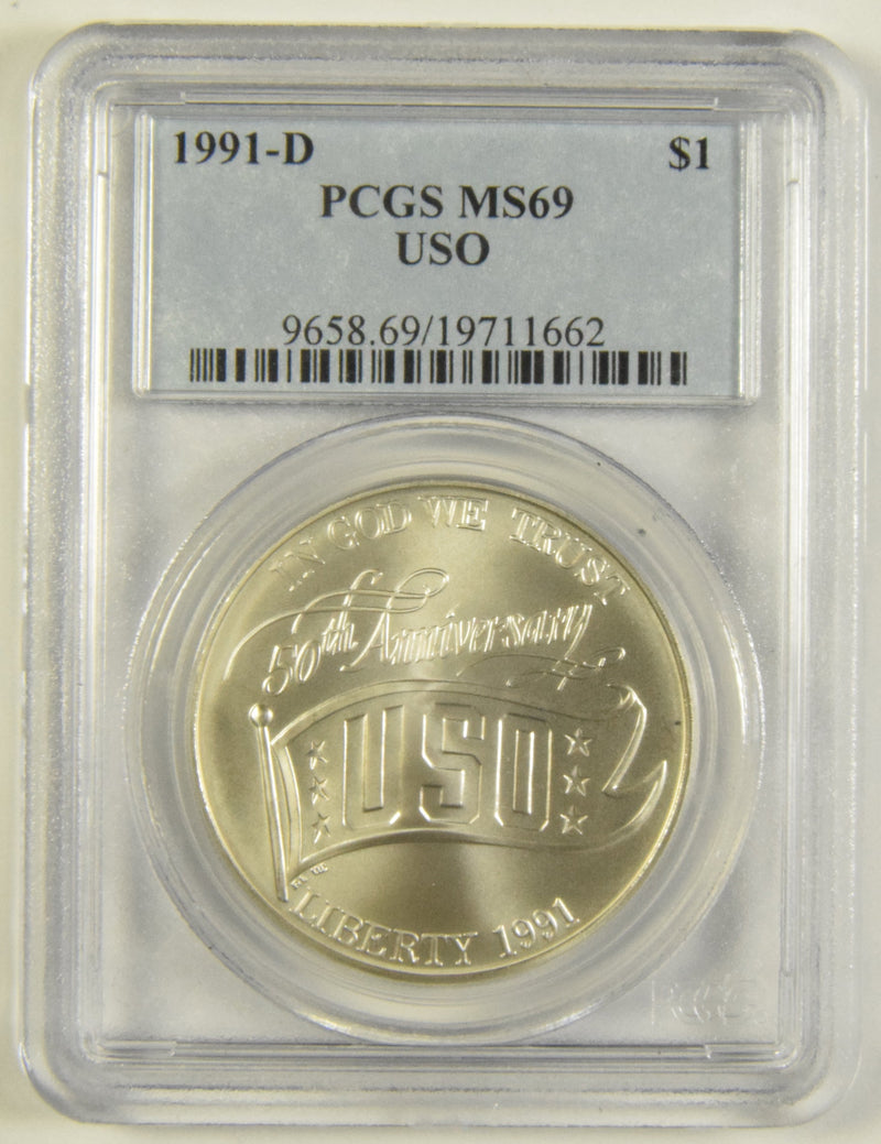 1991-D USO Silver Dollar . . . . PCGS MS-69
