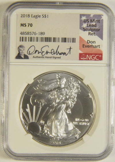 2018 Silver Eagle NGC MS-70 Don Everhart Autograph