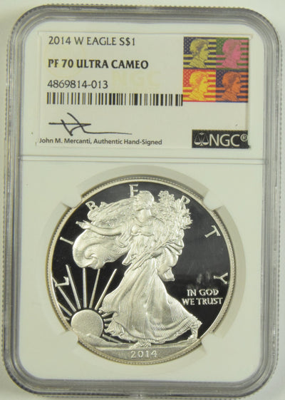2014-W Silver Eagle NGC PF-70 Ultra Cameo John Mercanti autograph