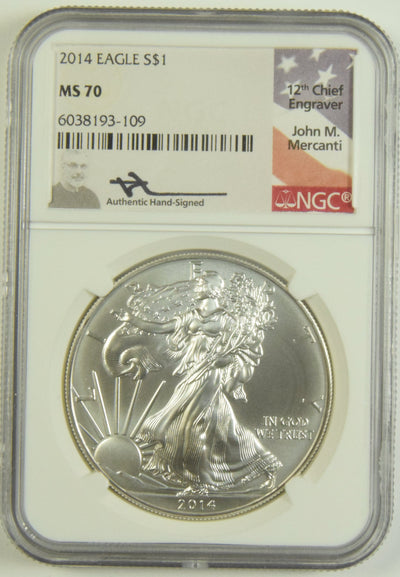 2014 Silver Eagle NGC MS-70 John Mercanti Autograph
