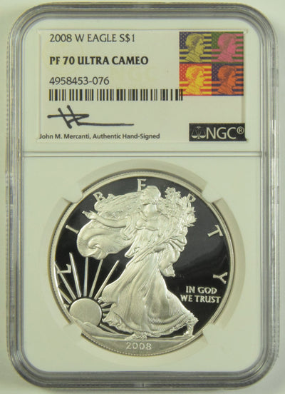 2008-W Silver Eagle NGC PF-70 Ultra Cameo John Mercanti autograph