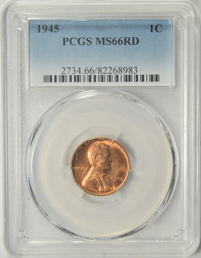 1945 Lincoln Cent PCGS MS-66 RD