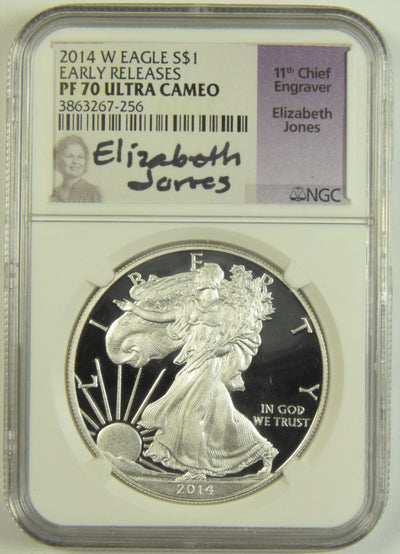 2014-W Silver Eagle NGC PF-70 Ultra Cameo Early Releases Elizabeth Jones Autograph