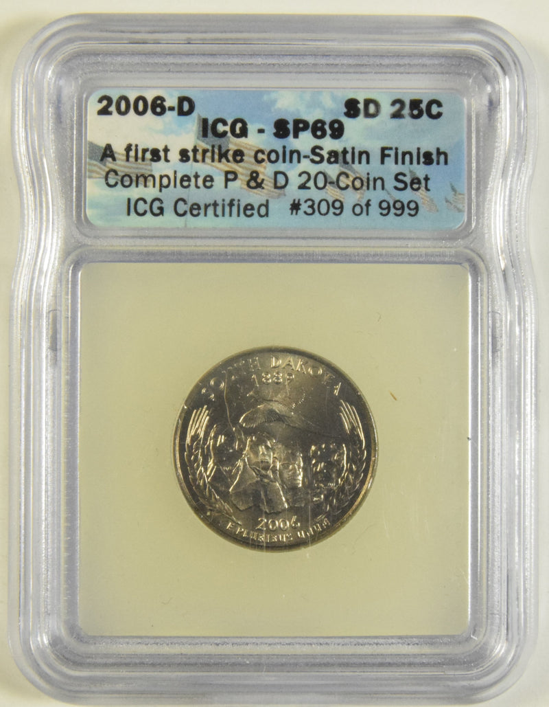 2006-D South Dakota State Quarter ICG SP-69 First Strike Satin Finish
