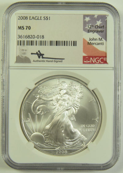 2008 Silver Eagle NGC MS-70 John Mercanti Autograph