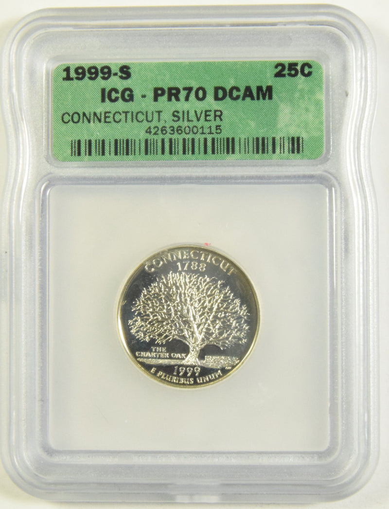 1999-S Connecticut Silver State Quarter ICG PR-70 DCAM