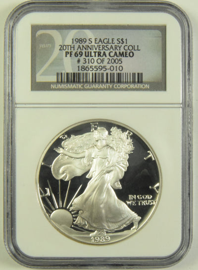 1989-S Silver Eagle NGC PF-69 Ultra Cameo 20th Anniversary Collection