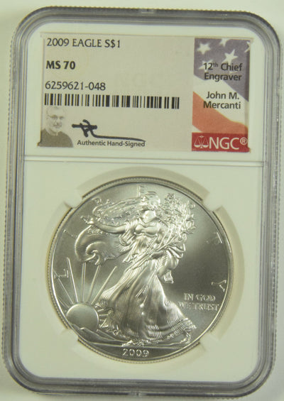 2009 Silver Eagle NGC MS-70 John Mercanti Autograph