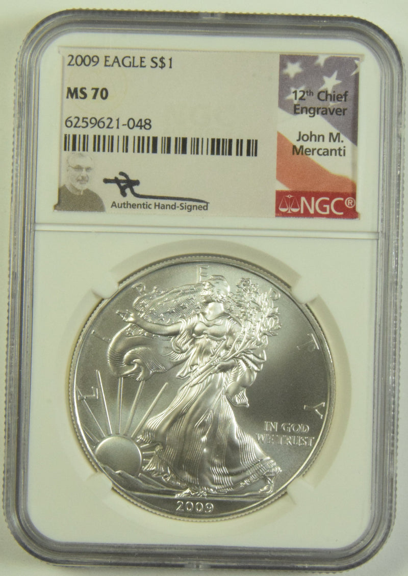 2009 Silver Eagle NGC MS-70 John Mercanti Autograph