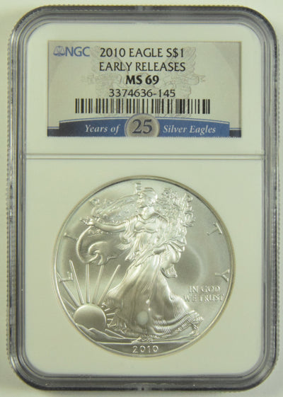 2010 Silver Eagle NGC MS-69 Early Releases 25th Anniversary