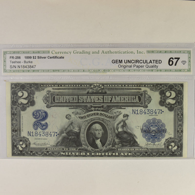 $2.00 1899 Silver Certificate  . . . . CGA Gem-67