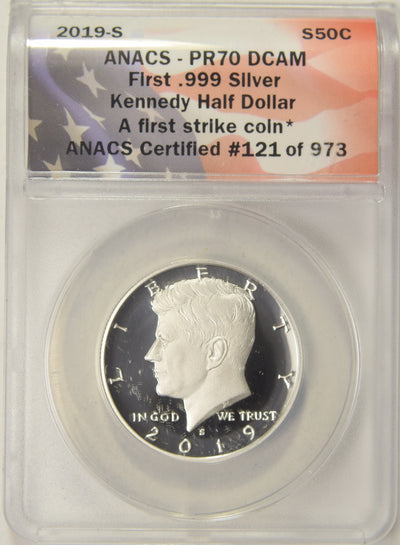 2019-S Silver Kennedy Half . . . . ANACS PF-70 DCAM First .999 Silver First Strike