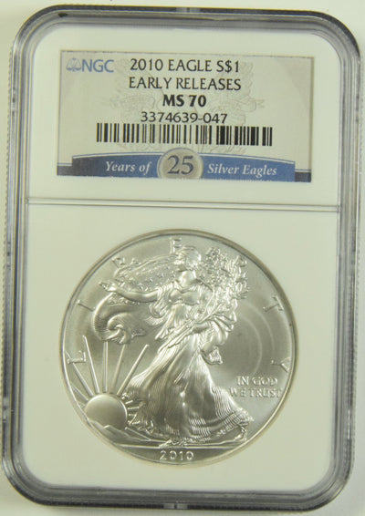 2010 Silver Eagle NGC MS-70 Early Releases 25th Anniversary