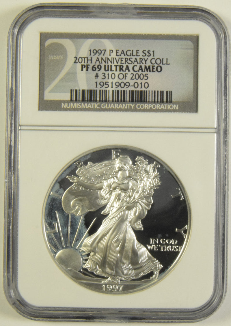 1997-P Silver Eagle NGC PF-69 Ultra Cameo 20th Anniversary Collection