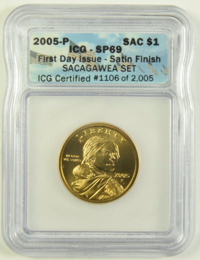 2005 Sacagawea Dollar ICG SP-69 First Day Issue Satin Finish
