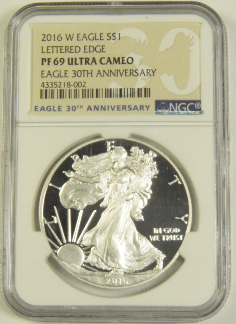 2016-W Silver Eagle NGC PF-69 Ultra Cameo Lettered Edge 20th Anniversary