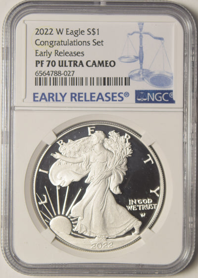 2022-W Silver Eagle NGC PF-70 Ultra Cameo Congrtulations Set Early Releases