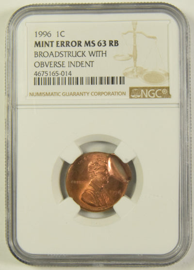 1996 Lincoln Cent NGC MS-65 R/B Broadstruck with Obverse Incident
