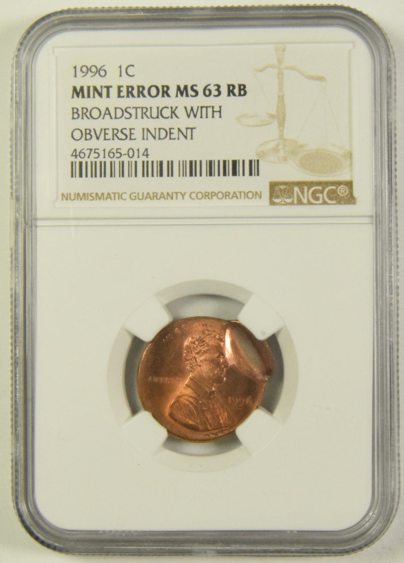 1996 Lincoln Cent NGC MS-65 R/B Broadstruck with Obverse Incident