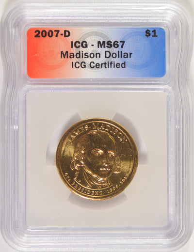 2007-D Madison Presidential Dollar ICG MS-67