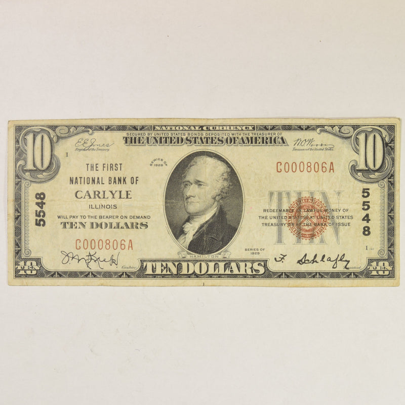 Illinois $10.00 1929 Type 1 The First National Bank of Carlyle, IL CH