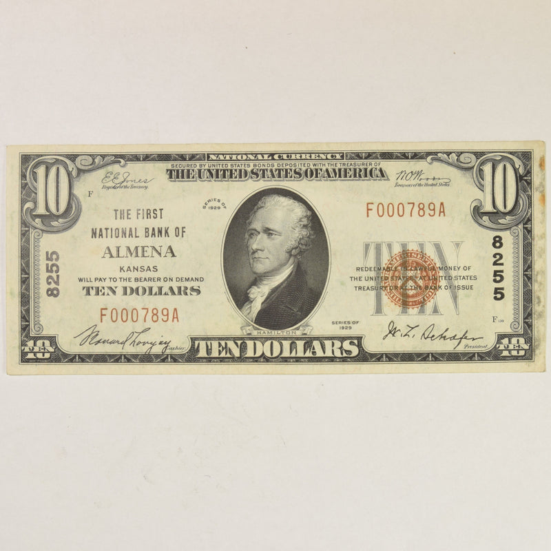 Kansas $10.00 1929 Type 1 First National Bank of Almena, KS CH