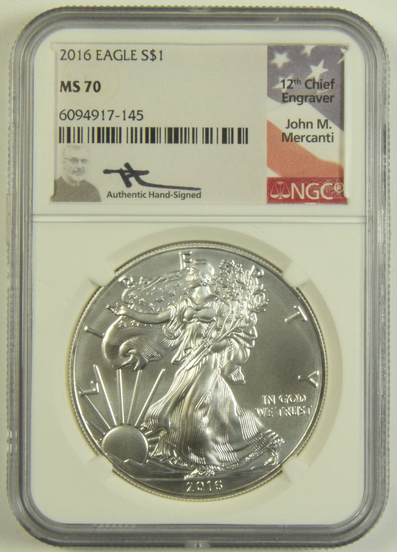 2016 Silver Eagle NGC MS-70 John Mercanti Autograph