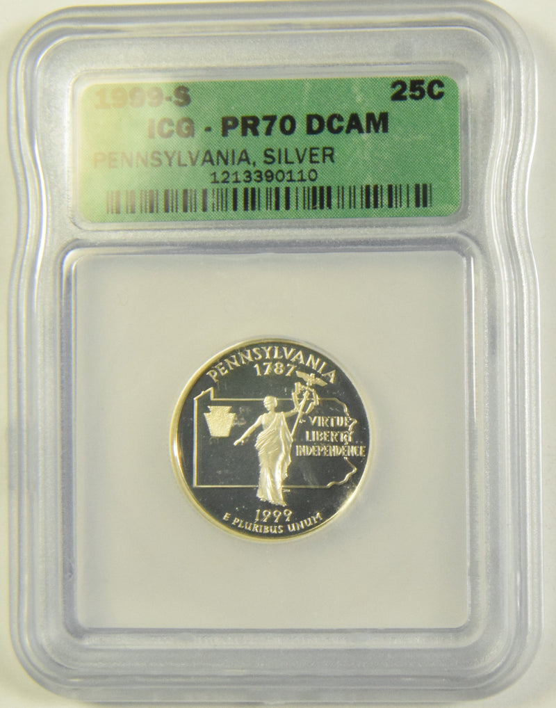 1999-S Pennsylvania Silver State Quarter ICG PR-70 DCAM