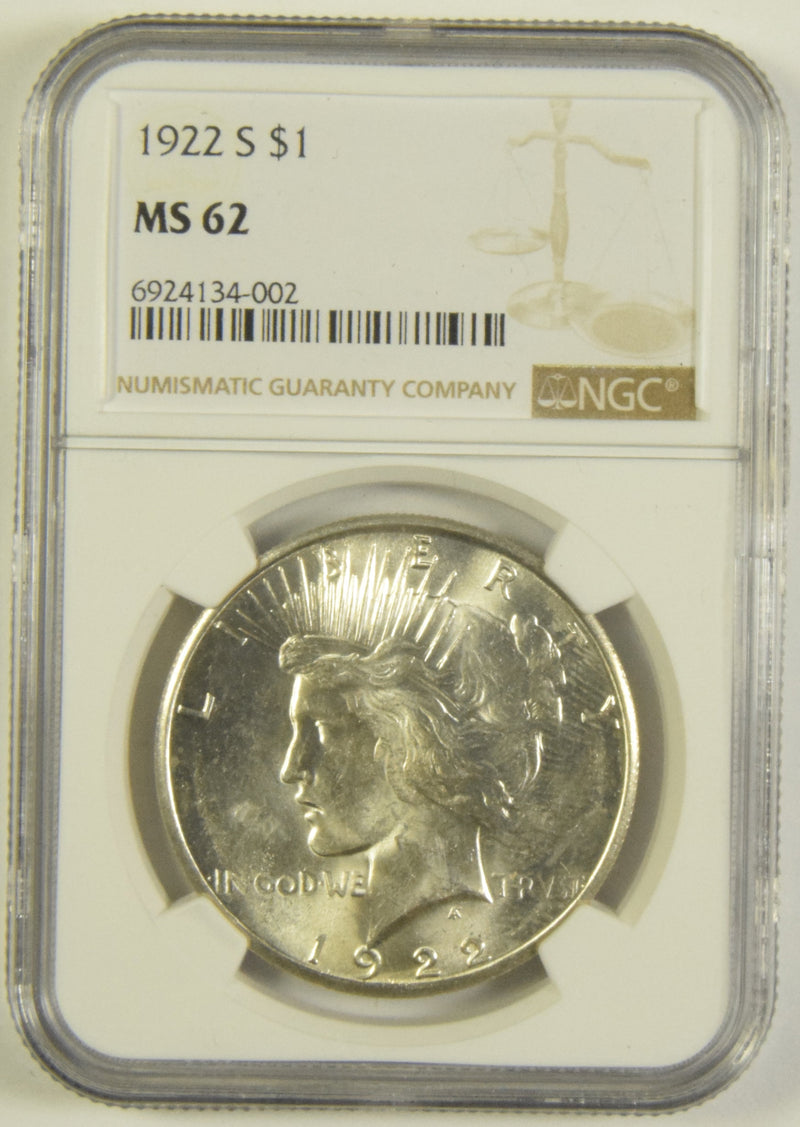 1922-S Peace Dollar NGC MS-62