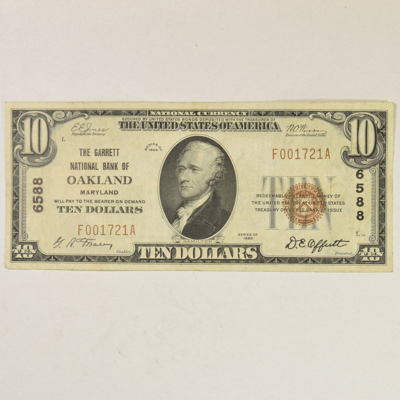 Maryland $10.00 1929 Type 1 The Garrett National Bank of Oakland, MD CH