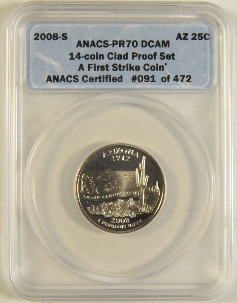 2008-S Arizona State Quarter ANACS PR-70 DCAM First Strike