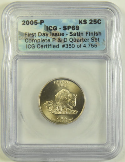 2005 Kansas State Quarter ICG SP-69 First Day of Issue Satin Finish