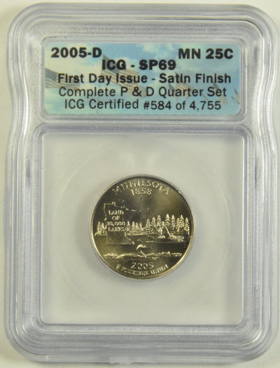 2005-D Minnesota State Quarter ICG SP-69 First Day of Issue Satin Finish